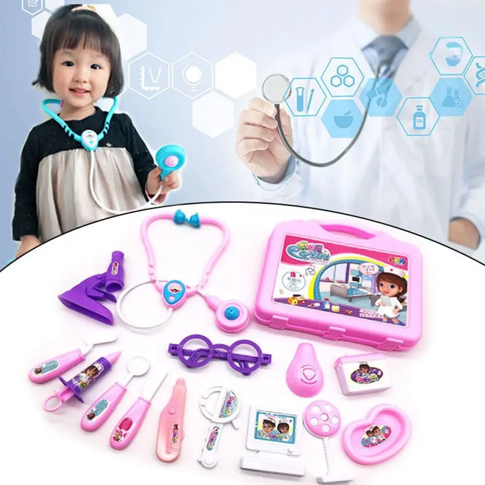 15PCS Pink Blue Children's Family Doctor Set Stethoscope Mini Equipment Doctor Set Accessories Plastic Playhouse Toy Unisex