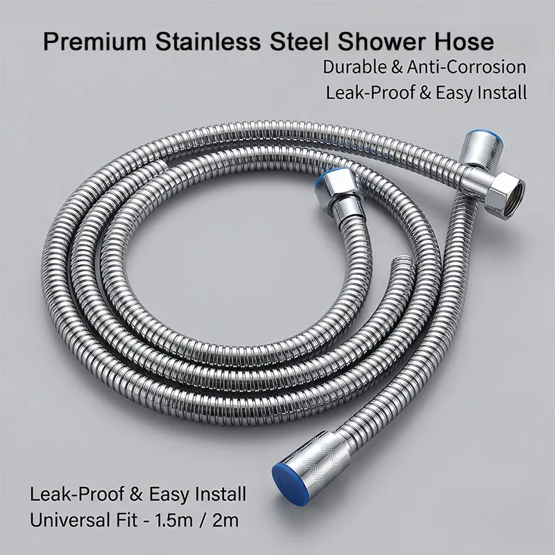 

1.5/2m Stainless Steel Shower Hose High-Pressure Explosion-Proof Pipe, Hot And Cold Water Pipe, Bathroom Shower Pipe Accessories