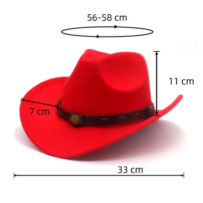 Wool Western Cowboy Hat Belt Decoration Top Ladies Hat Roll Brim Cowgirl Felt Cap Jazz Fedora Cashmere Hats Ethnic Women Men