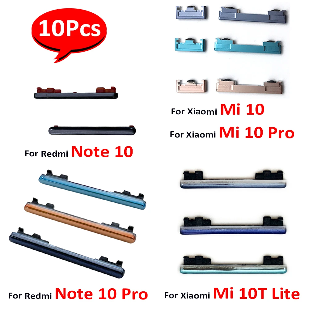 

10Pcs，For Redmi Note 10 5G / Note 10 Pro Side Keys Power and Volume Buttons Replacement For Xiaomi Mi 10T Lite Mi 10 / Mi 10 Pro