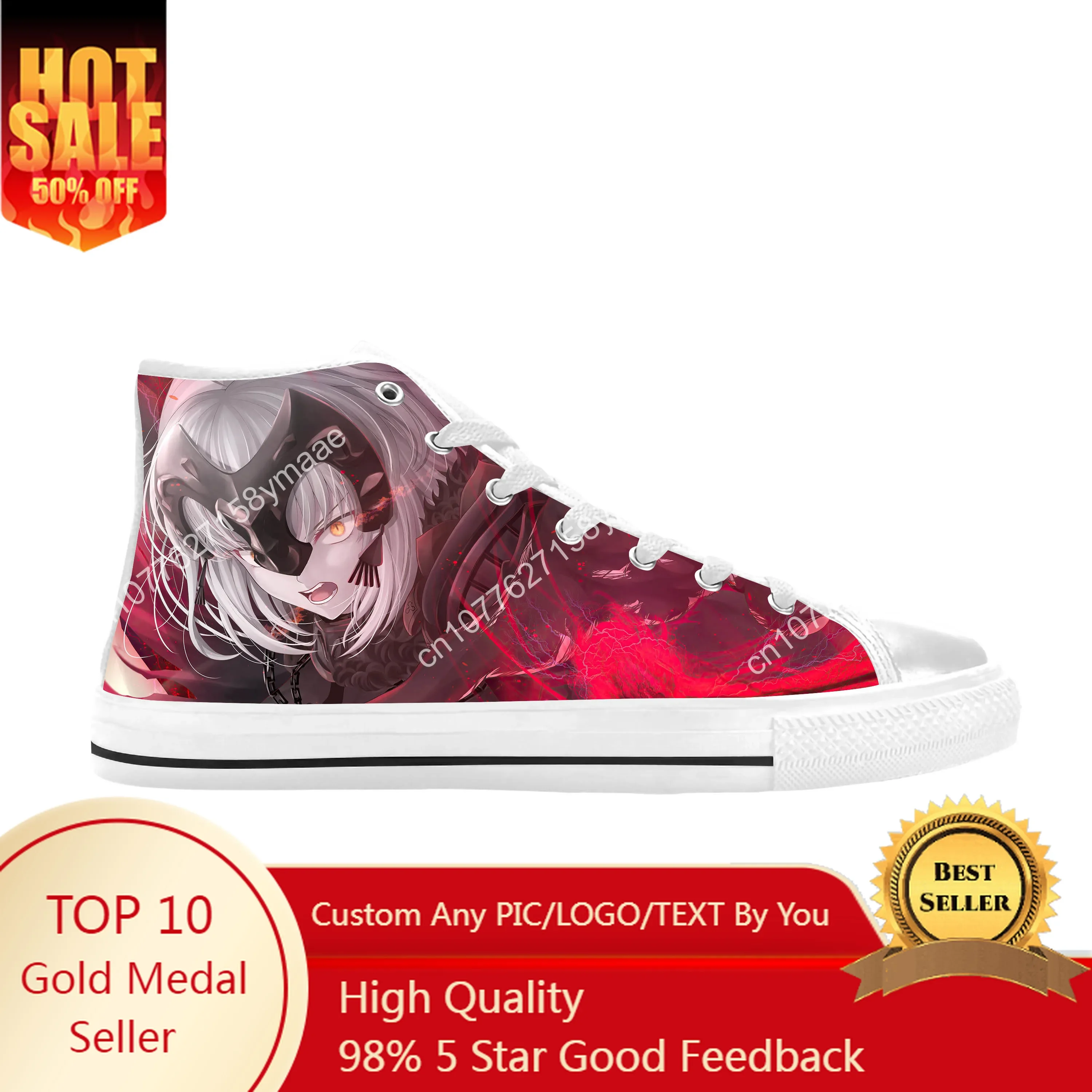 

Jeanne D'Arc Alter Fate/Grand Order Anime Cartoon Casual Cloth Shoes High Top Comfortable Breathable 3D Print Men Women Sneakers
