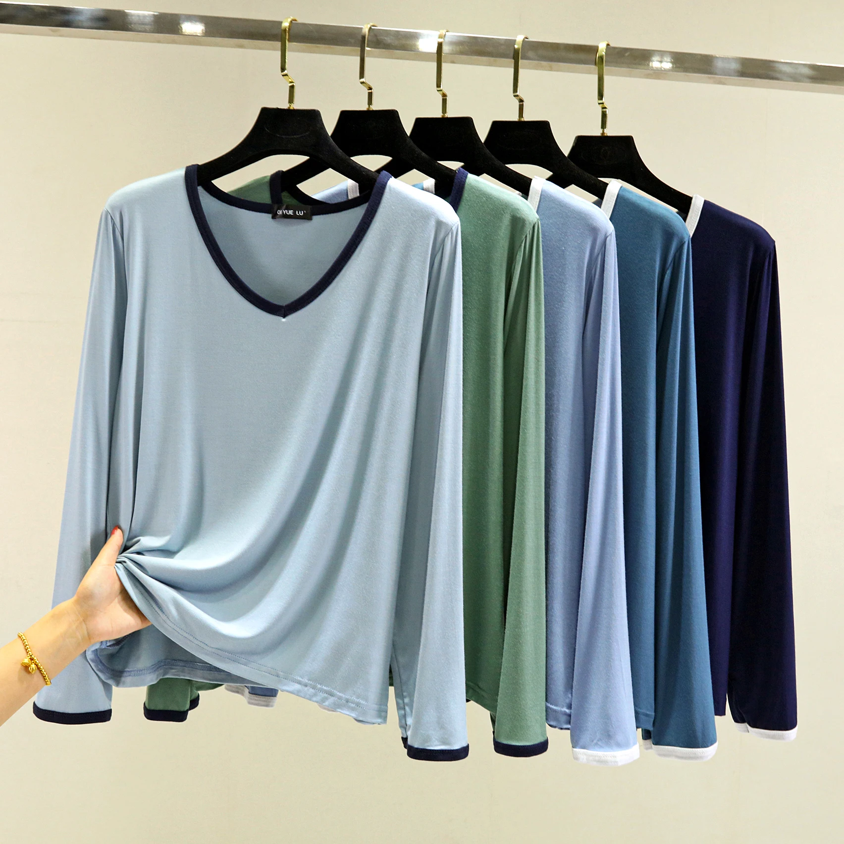 

Slimming Effect Modal Long Sve T-irt Women's Casual V-Ne Base irt Fall Season Versatile Outerwear Loose Fit Comfortable