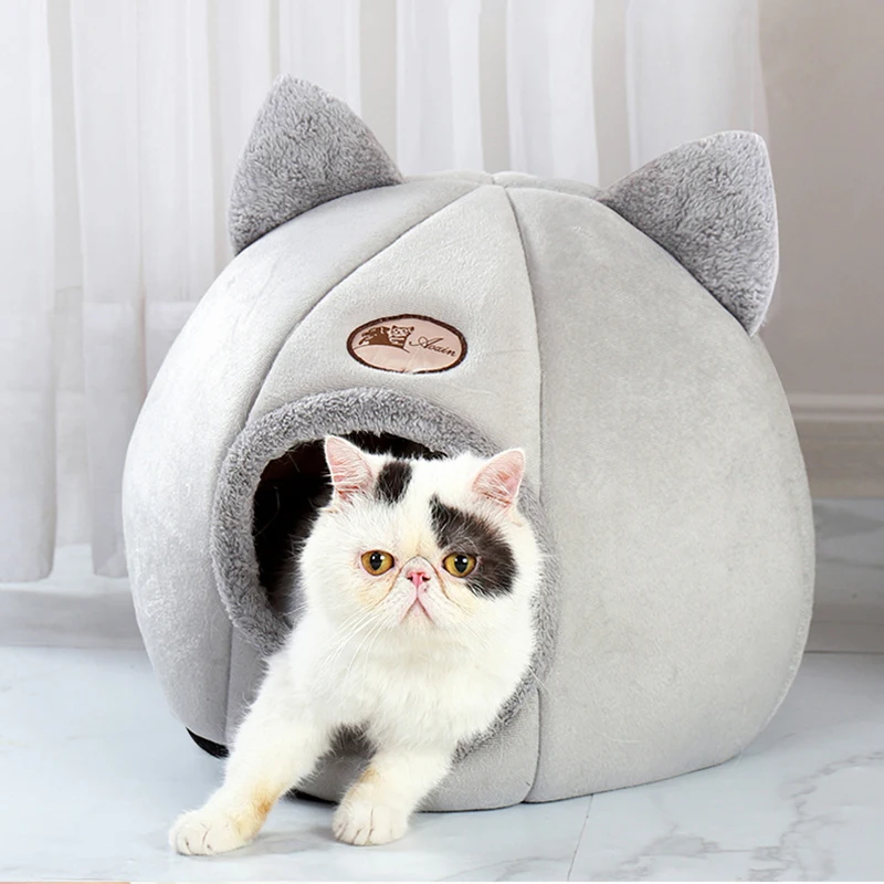 

Winter Cat Litter Semi-closed Thermal Insulation Deep Sleep Comfort Cat Bed Pets Tent Plush Round Pet Kennel Cozy Cave Nest