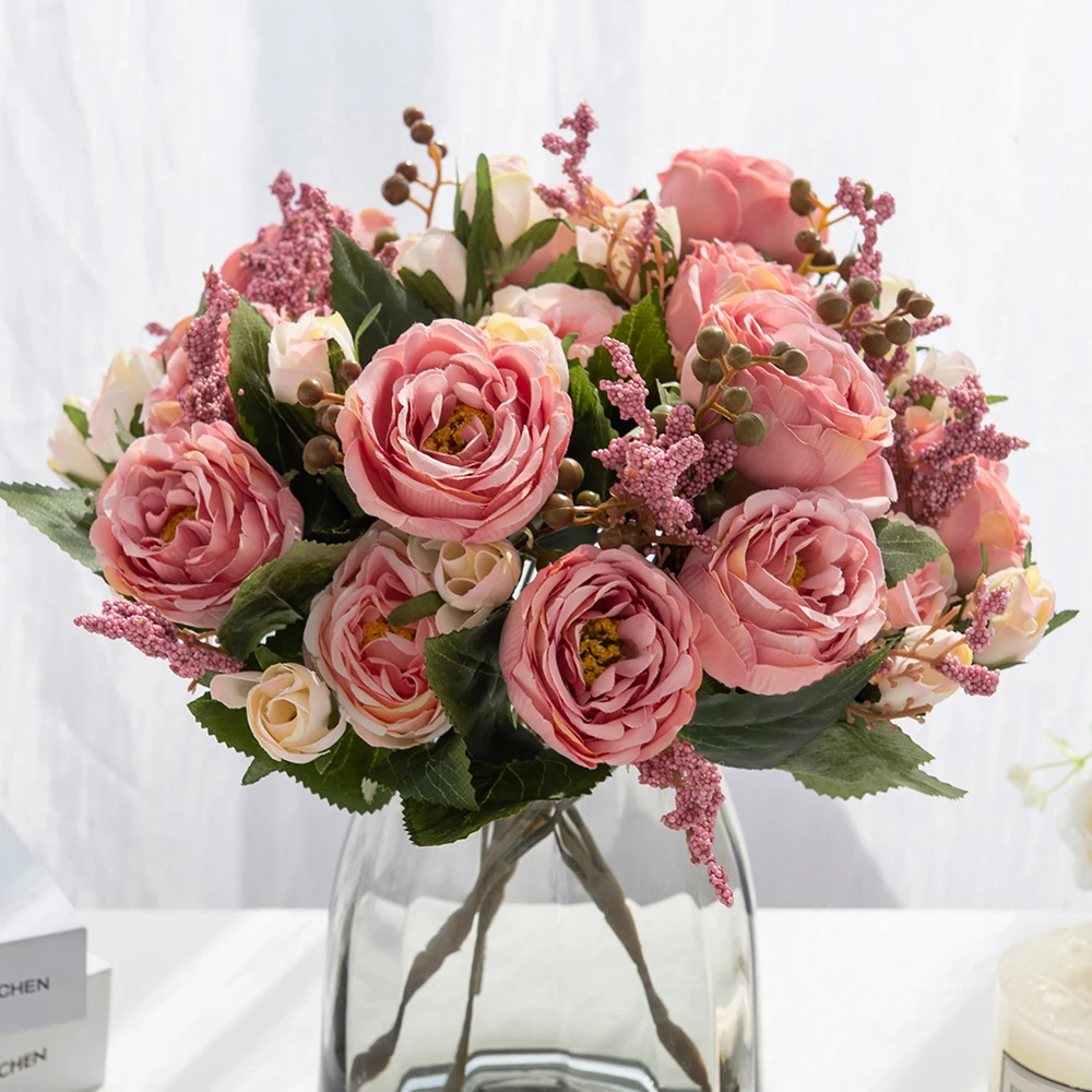 

1 pc Artificial Flower Silk Peony Rose Home Room Vase Outdoor Yard Garden Festival Table Decor DIY Wedding Bridal Bouquet Prop