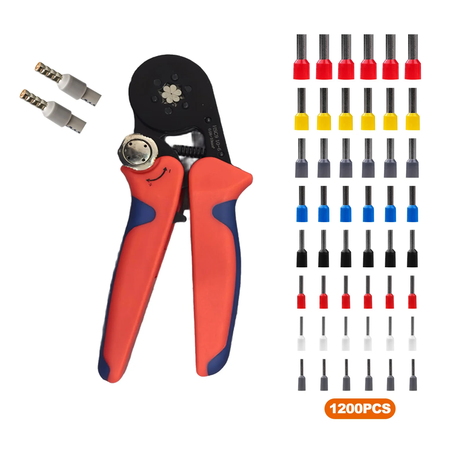 HSC9-10-6 Crimping Pliers with 1200 Ferrules AWG 24-7 0.08-10mm2 for Terminal Block Connections and Home Wiring
