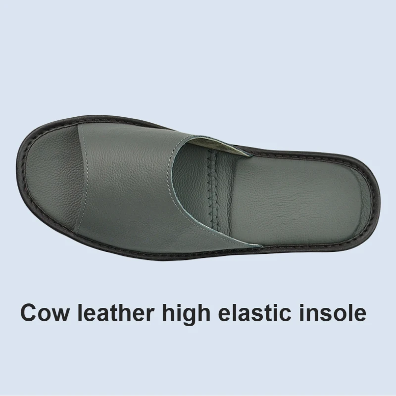 Genuine Cow Leather Slippers Homes in indoor slipper summer open toe sandals men women elderly casual single Slides shoes