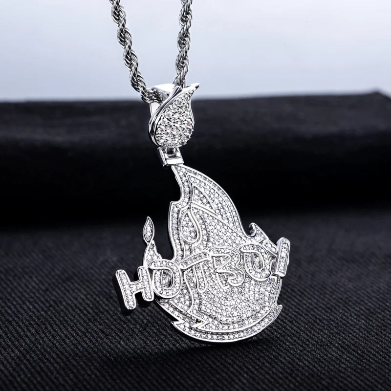 MossanRappr 2.1cttw Moissanite Iced Out Hot Boy Flame Pendant 14K Gold Plated Punk Hip Hop Necklace Accessories for Men & Women