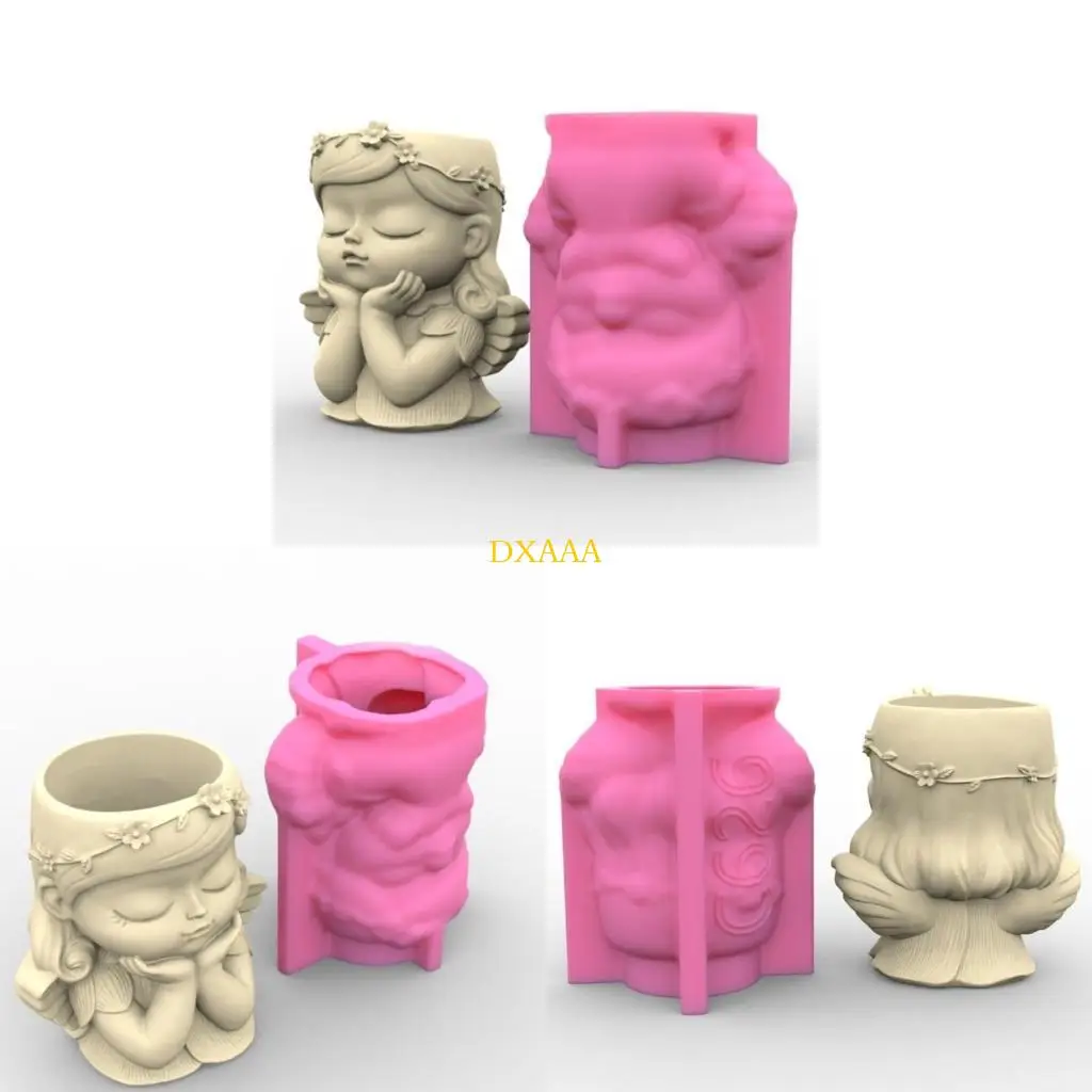 DXAA Flower Pots Cement Silicone Mold Girl Planter Molds Resin Molds