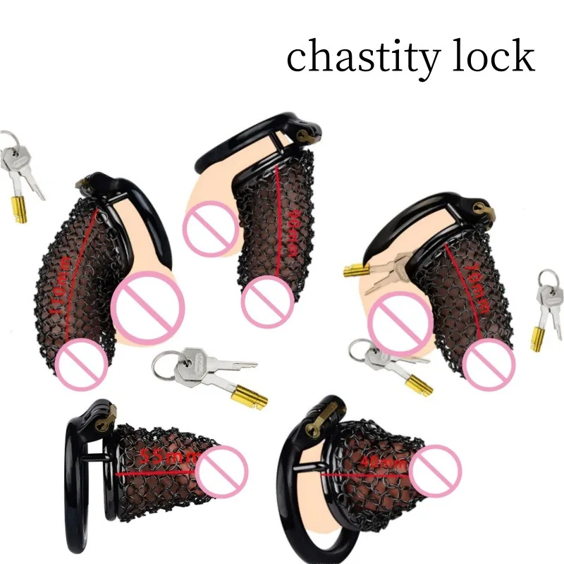 

Black Stainless Steel 성인용품 Chastity Lock Skeleton Mesh Male Abstinence Penis Ring SM Gay Bondage Penis Cage Adult Sex Toys18BDSM