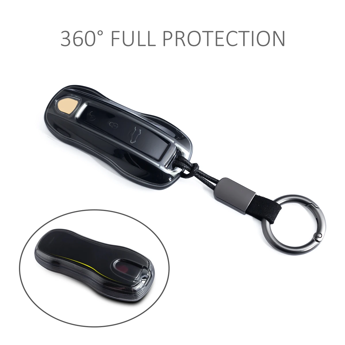 Casing Pelindung Kunci Mobil Tipis dengan Gantungan Kunci untuk Porsche Cayenne Coupe Panamera Taycan 911 2017+ Aksesoris Hitam Transparan