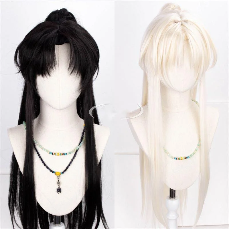 Ancient Style Hanfu Cos Wig Center Part Bangs Long Hair Tiger-mouth Clamp Boy Golden Black Cosplay Childe Heat Resistant Fiber