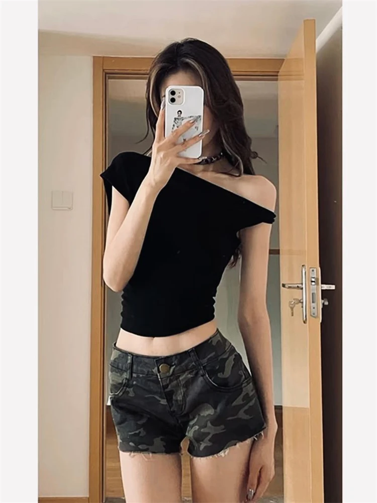 

Women's Sexy Camouflage Shorts Vintage Cool Girl Summer Street High Waist Trousers Female Fashion Wide Leg Straight Mini Pants