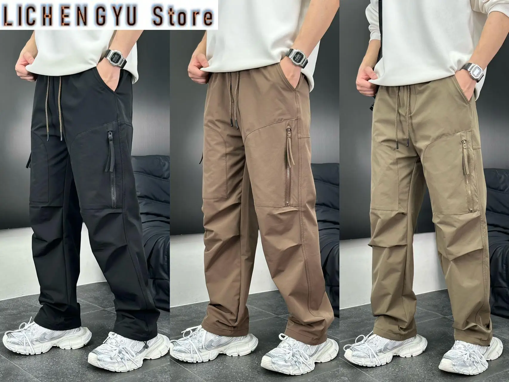 Men's Workwear Straight Leg Pants American Styles Multiple Pockets Loose Wide Leg Trousers Outdoor Sports Paratrooper Pants