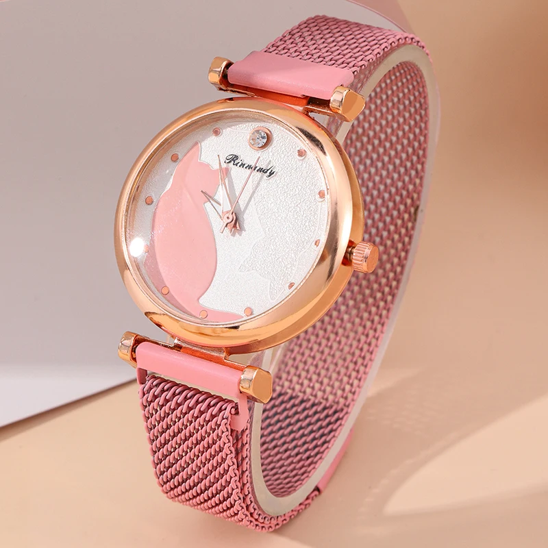 2pcs/set Women\'s Couple Quartz Wristwatch Luxury Women Mesh Belt Quartz Wrist Watches Women Business Casual Wristwatches