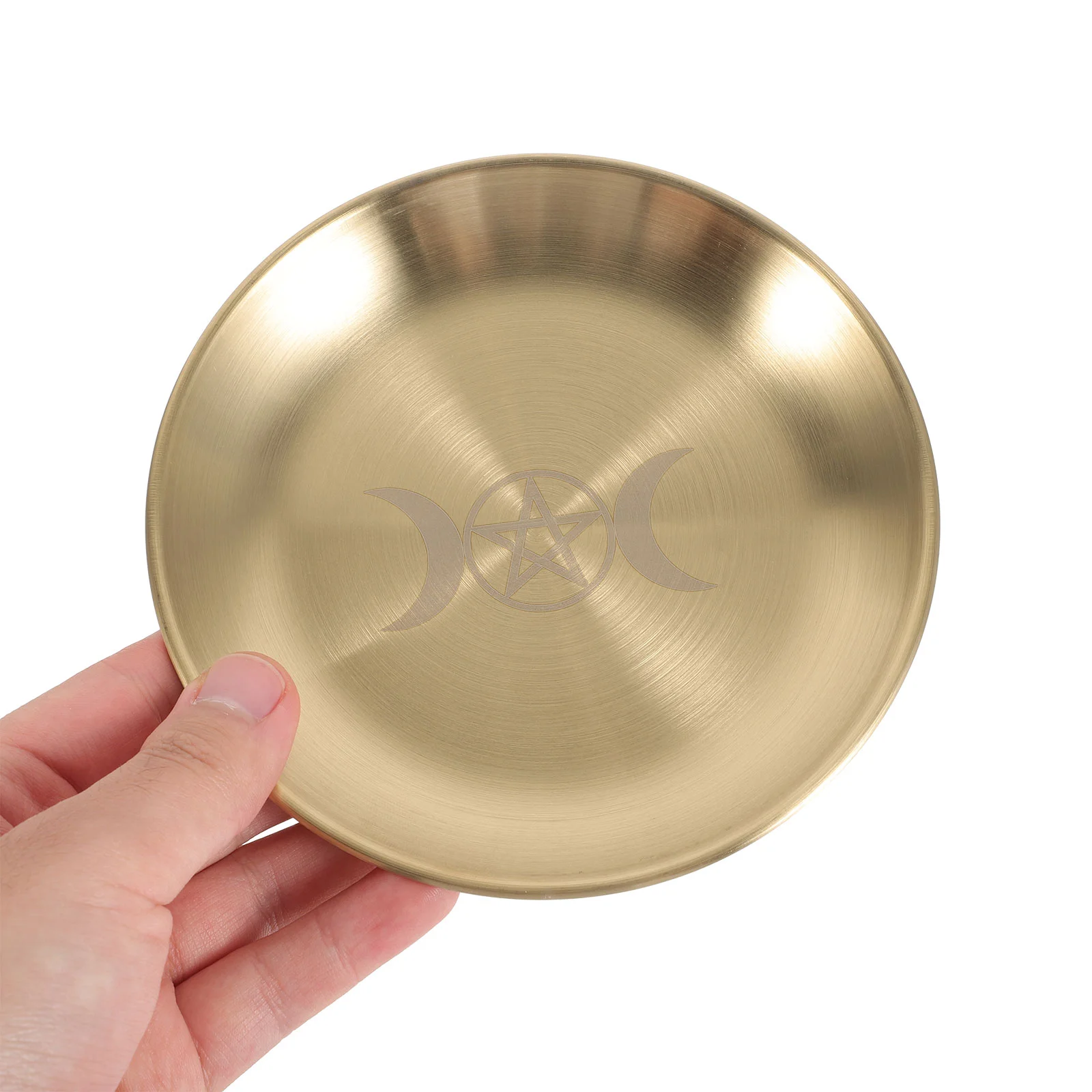 Pentacle Three Phase Moon Gold Disk Witch Altar Tray Jewelry Trays Metal Dish Jewellery for Food Serving