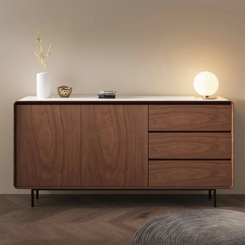 Cassettiera credenza in mogano, piano in marmo dal design moderno in legno