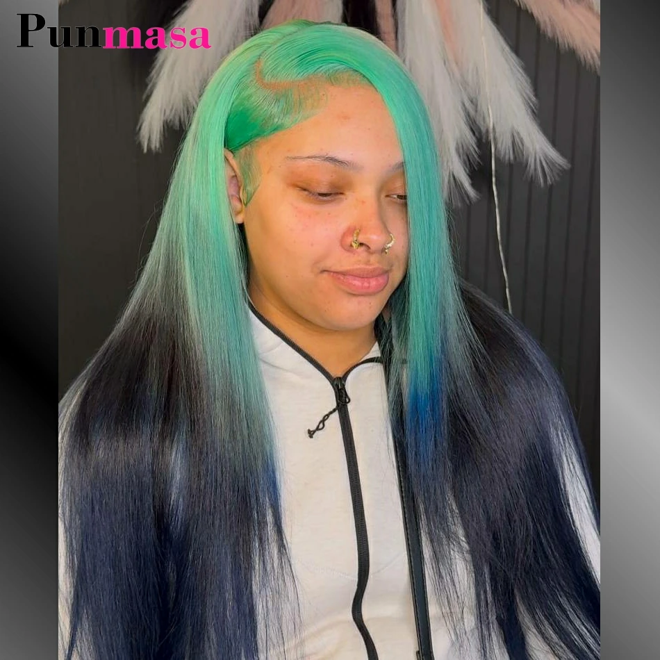

Green Black Straight 13x4 Lace Frontal Human Hair Wigs Brazilian 200 Density Omber Colored 13x6 Lace Front Wig For Women 36 Inch