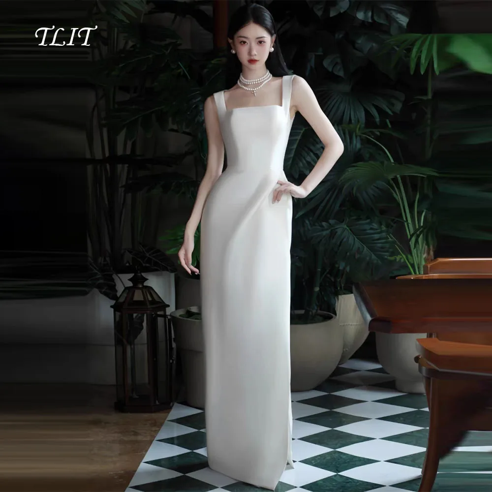 

TLIT Simple Silk Satin Sheath Wedding Dress Wide Spaghetti Strap Bridal Gown Korea Wedding Dresses Photo Shoot Customized 웨딩드레스