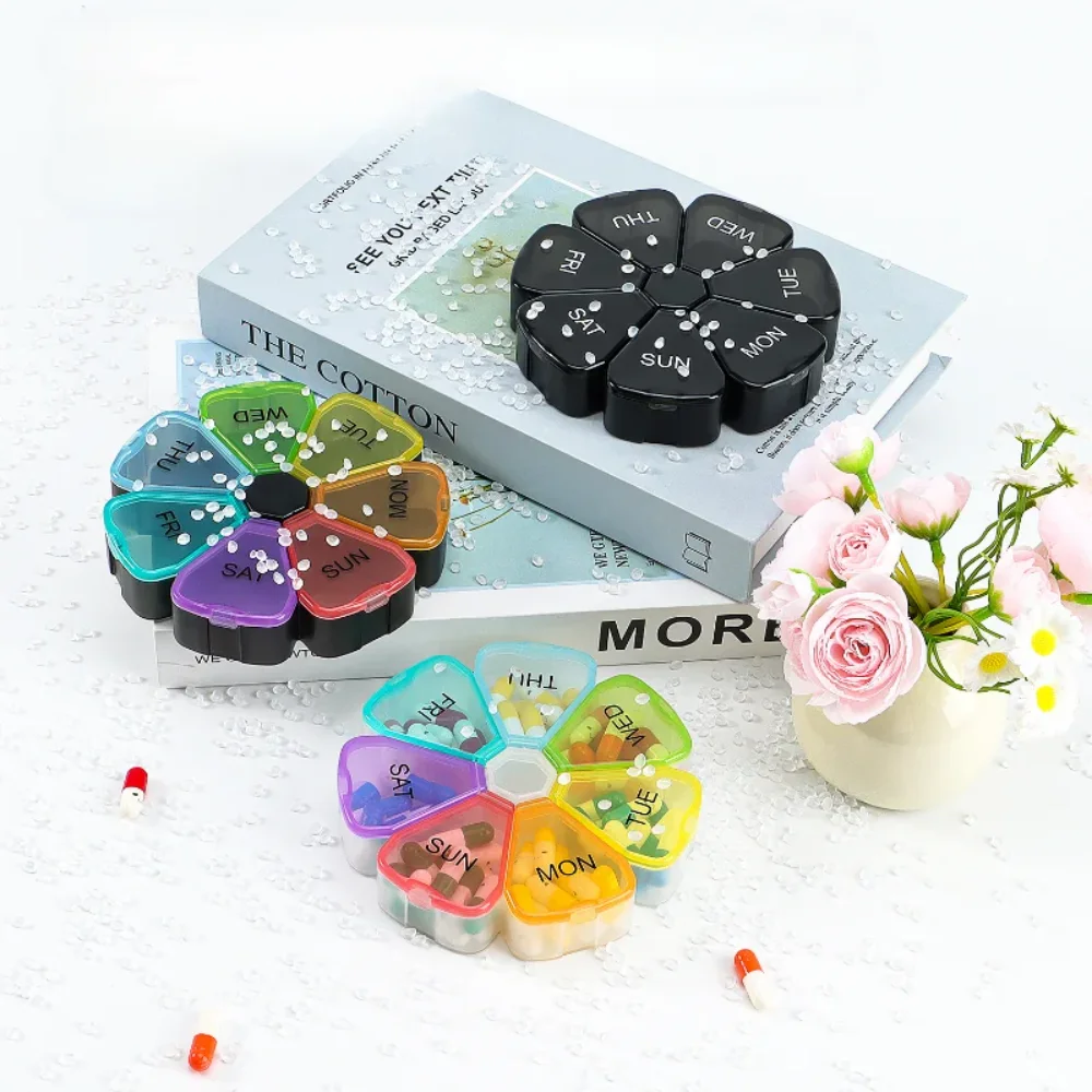 New Hot Portable Travel Small 7 Day Weekly Colorful Petal Pill Cases Organizer Storage Container for Vitamin Medicine Fish Oils