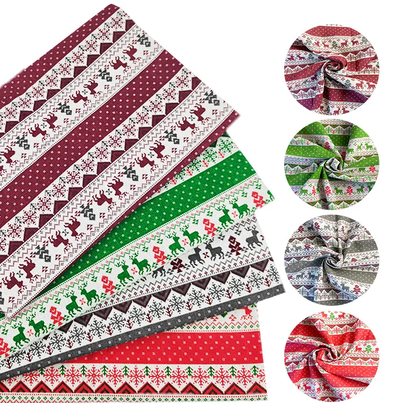 Linen Christmas pattern fabric - Pre-cut size, suitable for sewing, DIY making, decoration, sofa table cloth, curtain fabric