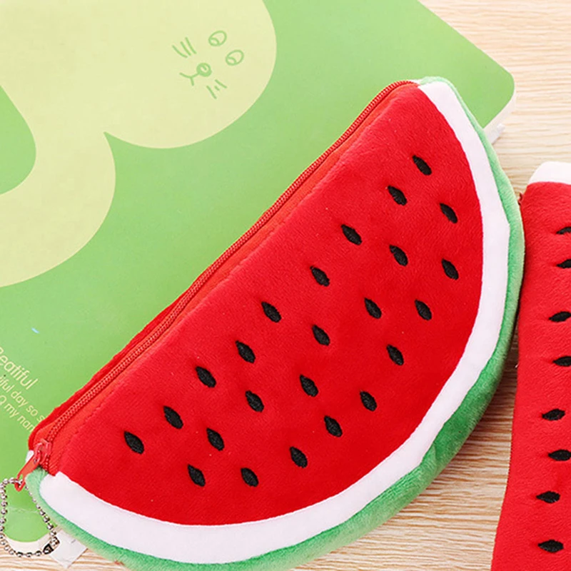 Watermelon Pencil Case Cute Fruit Kawaii Plush Large Capacity Pencil Bag Cosmetics Case For Kids Gift School Suppli Stationery