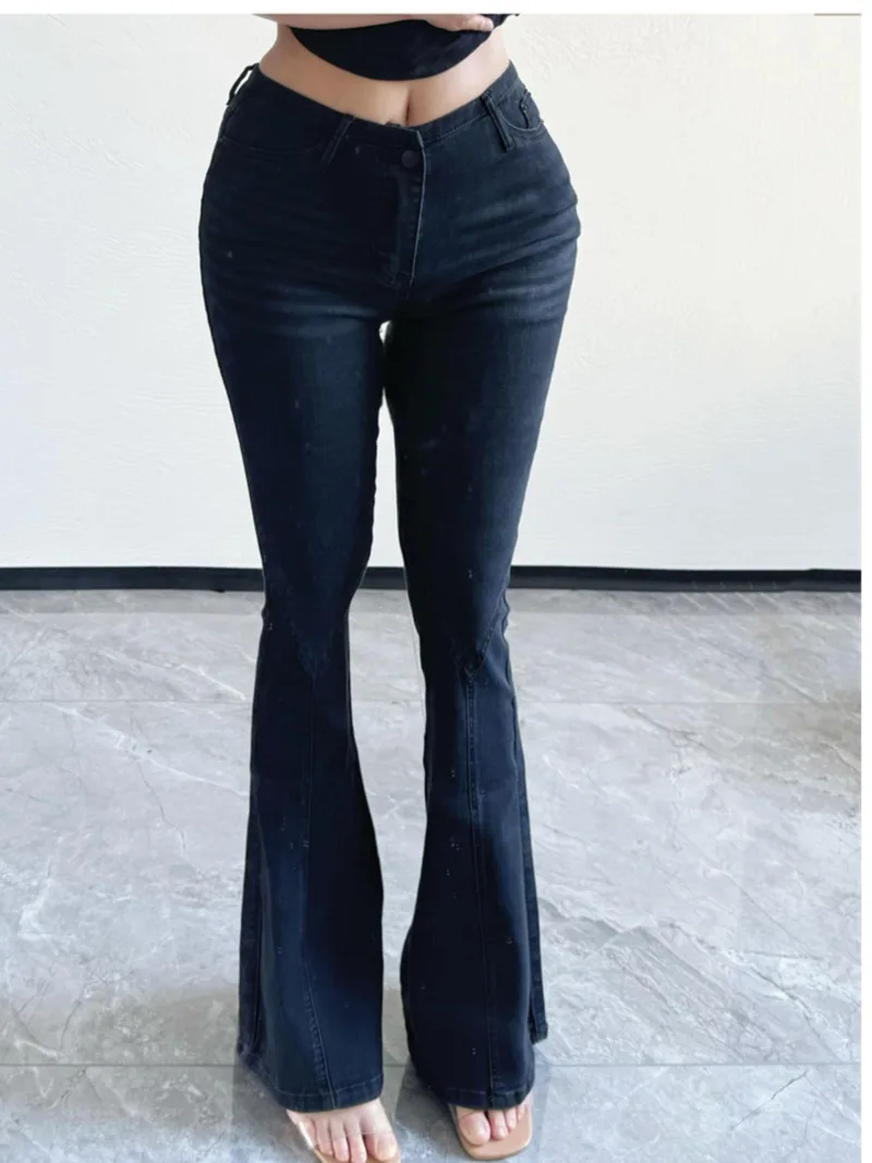 Retro Spicy Girl Slim Low Waist Split Fork Denim Bell Bottom Pants Women 2024 Summer Thin Style Lift Buttocks Long Pants WJ9S