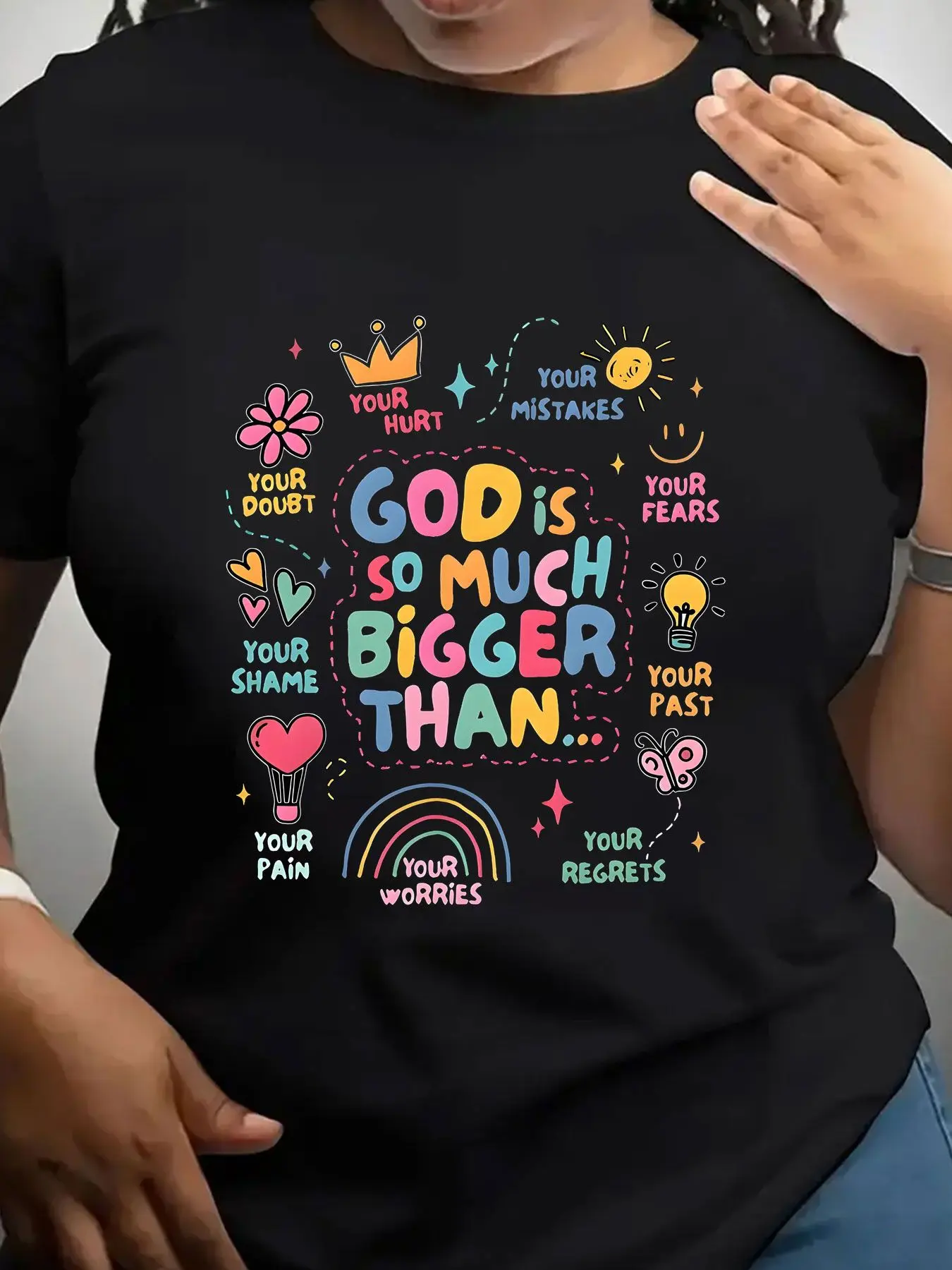 Women's Trendy Crew Neck T-Shirt God Is so Much Bigger Suitable for Casual Sportswear