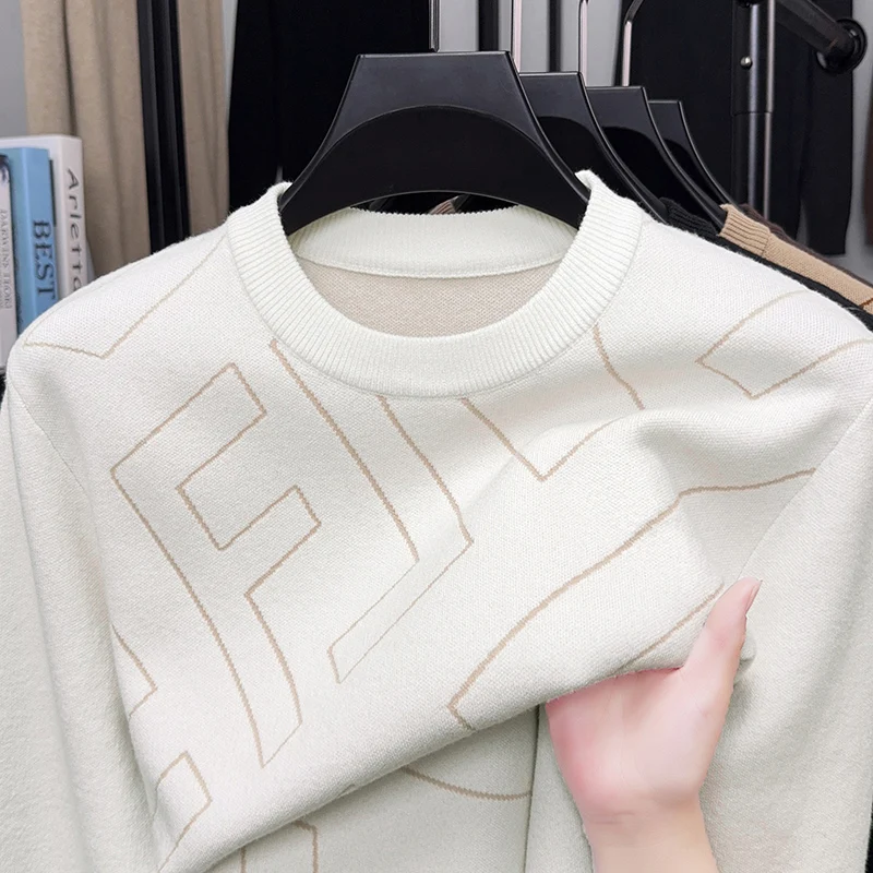 

Лидер продаж, роскошный качественный мужской вязаный свитер с круглым вырезом, антипиллинг, компьютерный жаккардовый толстый пуловер, зимняя универсальная мужская одежда