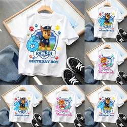 New Paw Patrol Children T-shirts Birthday Number 1-9 Printed Boys Girls Tops Kids Cartoon Short Sleeves 2024 Baby Summer Clothes