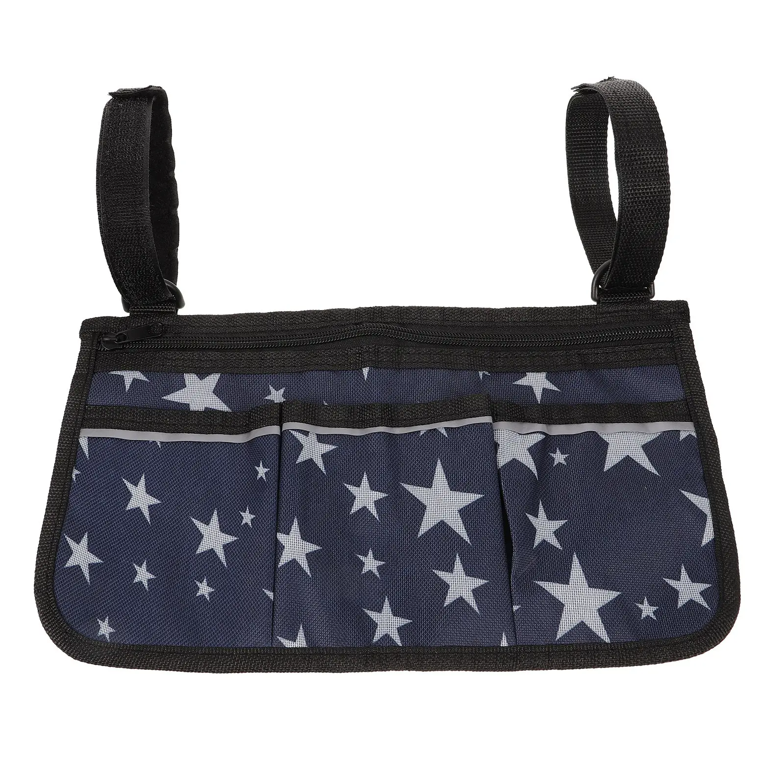 Wheelchair Side Bag with 3 Front Pockets, Large Zippered Compartment & Portable Armrest Hanging Organizer