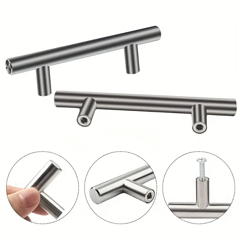 30Pcs Brushed Nickel SS T-Handles - Modern Durable Cabinet Hardware, Easy Grip, Anti-Corrosion for Kitchen/Office/Commercial