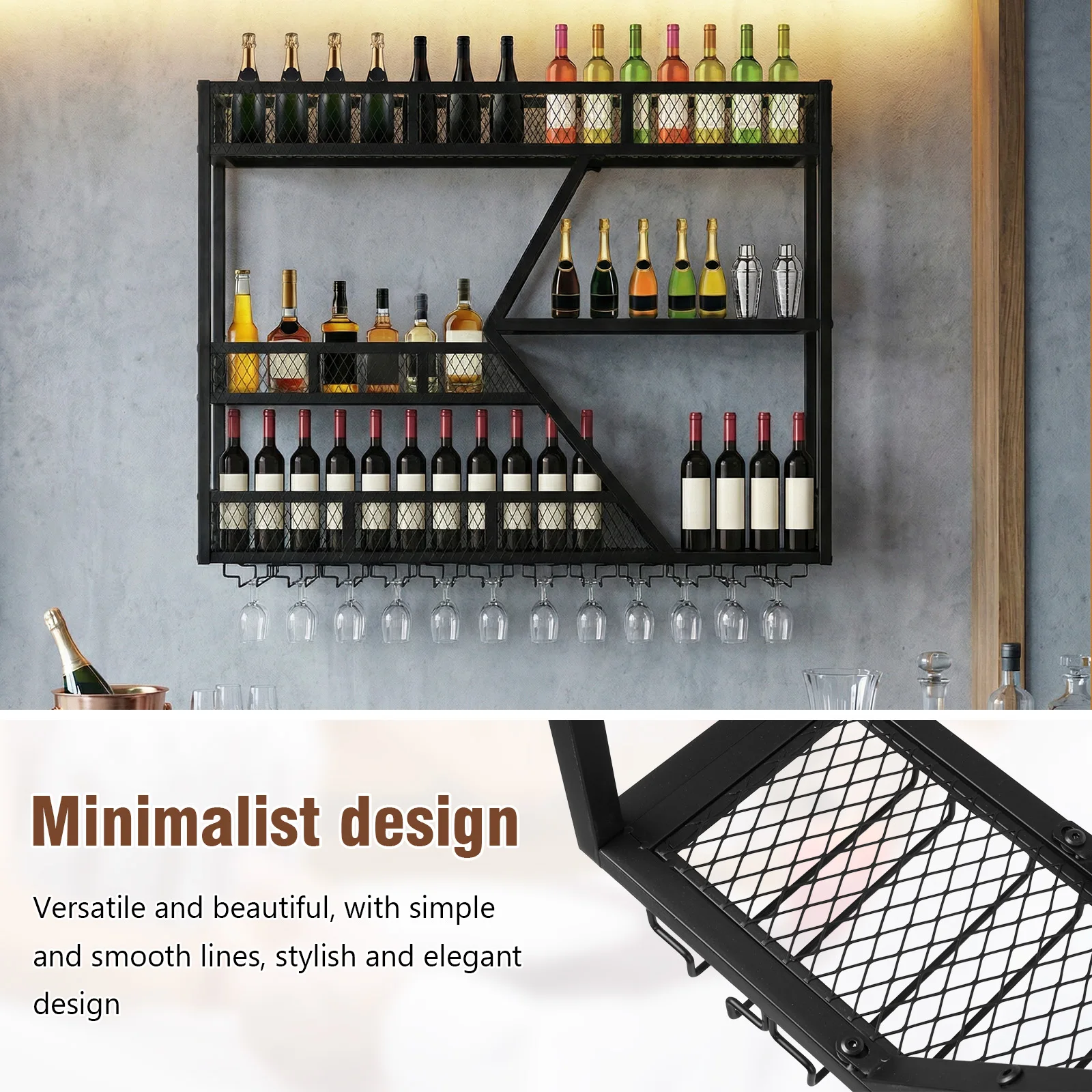 

Wall-mounted wine rack (Black)