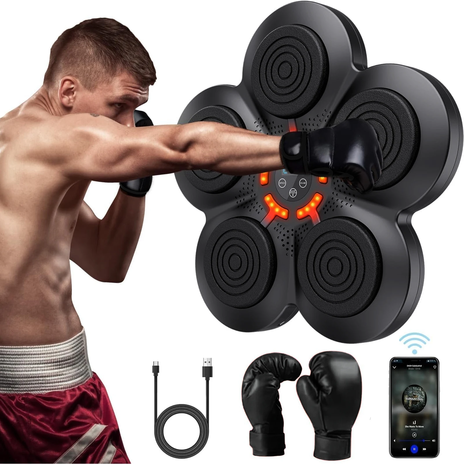 2024 LED Electronic Music Boxing Machine, Wall-Mounted Trainer with Gloves for Adults and Kids, Ideal Home Workout Equipment