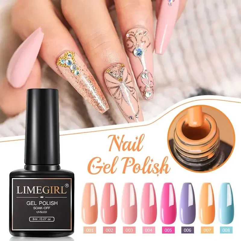 LIMEGIRL 6Pcs/Set Gel Nail Polish Kit Black White Red Fashion 6 Colors UV LED Nail Art Gel Semi Permanent Varnish Set