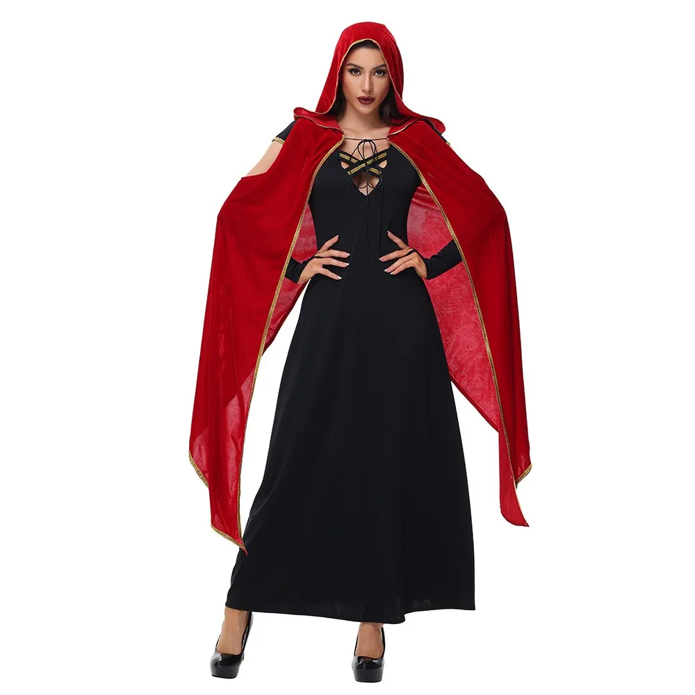 Adult Gothic  Costume Bla Red Witch  Cape loween Clothing k Sle Stage Performance Traditional Chinese...