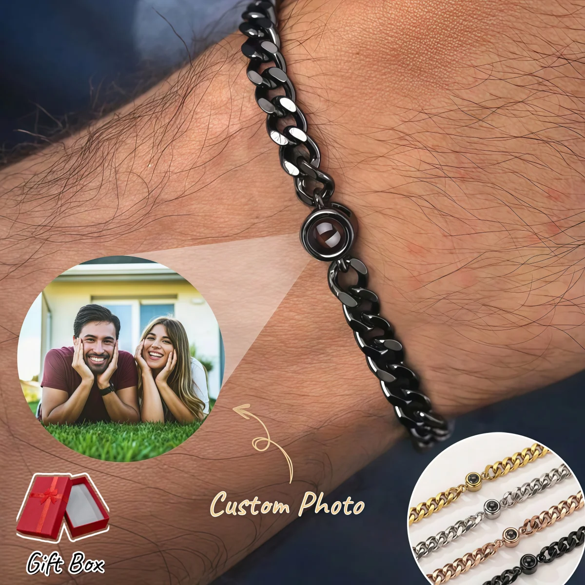 Custom Photo Projection Bracelet Personalized Hidden Photo Stainless Steel Adjustable Memorial Jewelry Gift for Women