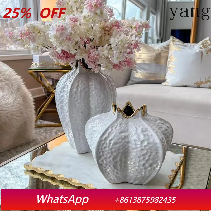 

CX Plating Creative Gold Ceramic Open Vase Hotel Restaurant Ornament