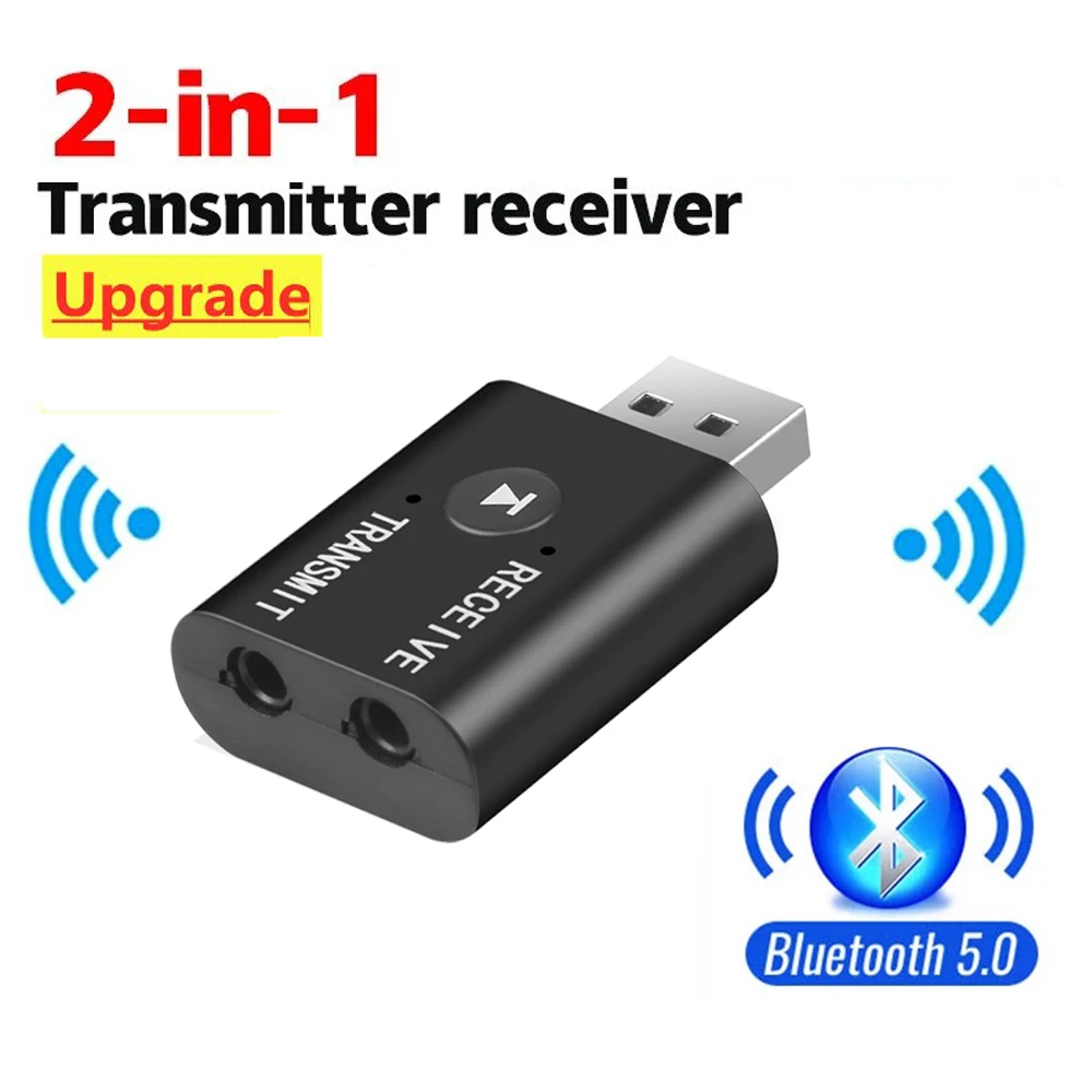 2 In 1 Car Bluetooth 5.0 Audio Receiver & Transmitter 3.5mm Jack AUX Stereo Wireless with Mic For Handsfree Mp3 Speaker TV