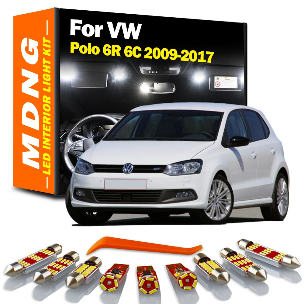 13szt Żarówki LED Wewnętrzna mapa Zestaw oświetlenia podnóżka dachowego Do VW Volkswagen Polo 6R 6C 2009 2012 2013 2014 2015 2016 2017 Akcesoria