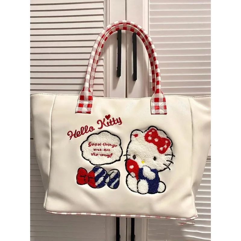 Hello Kitty Bag MINISO Embroidery High-capacity Tote Bag Student Cartoon Fashion One Shoulder Handbag Delicate Versatile Storage