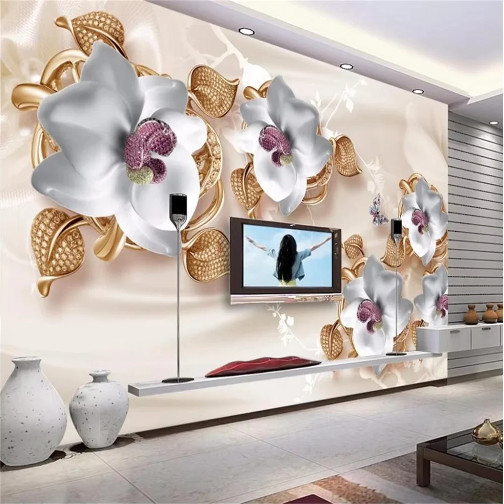 Custom wallpaper 3d mural Nordic wind jewelry flower leather carving background wall luxury diamond flower wallpapers home decor