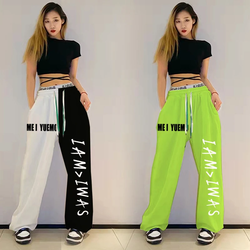 Street Sle High Waist Jazz Print Loose Women's Sport Pants Hip Hop Long Trousers Harajuku Baggy Cuffed Sweatpants