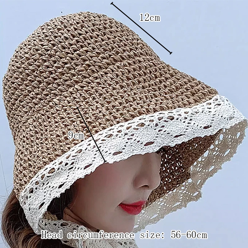 Summer handmade lace fashion bowler hat women\'s summer big brim sunscreen beach hat straw hat women\'s summer