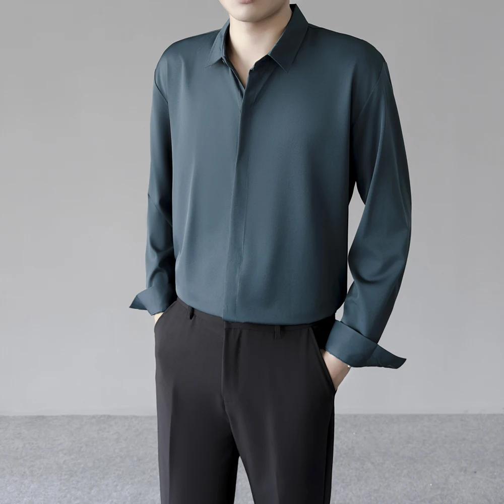 Spring Summer Thin Men's Cool Ice Silk Shirt Formal Business Casual Dress Drape Non-iron Anti-wrinkle Wedding Party Shirts view 2