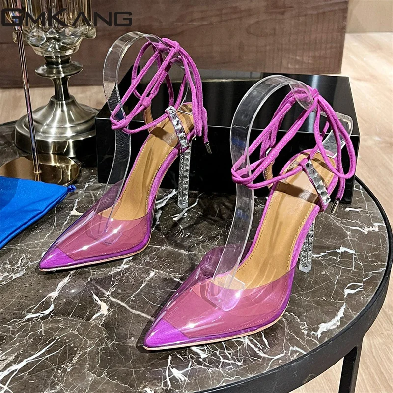 

Sexy High Heels Summer Shoes Woman Crystal Cross Tied Party Dress Shoes Ladies Rhinestone Pumps Strange Style Heel Sandals Women