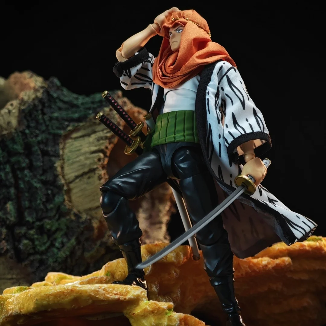 

One piece SHF Anime NEW Handmade Roronoa Zoro Tailored Alabasta Scarf HAT overcoat Built In Iron Wire Is Suitable for 1/12 Toys