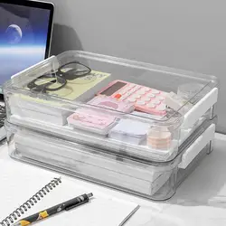 Caja de almacenamiento de archivos de escritorio apilable, organizador de documentos A4 con tapa, gabinete, soporte de papel de escritorio, contenedor de almacenamiento de papelería