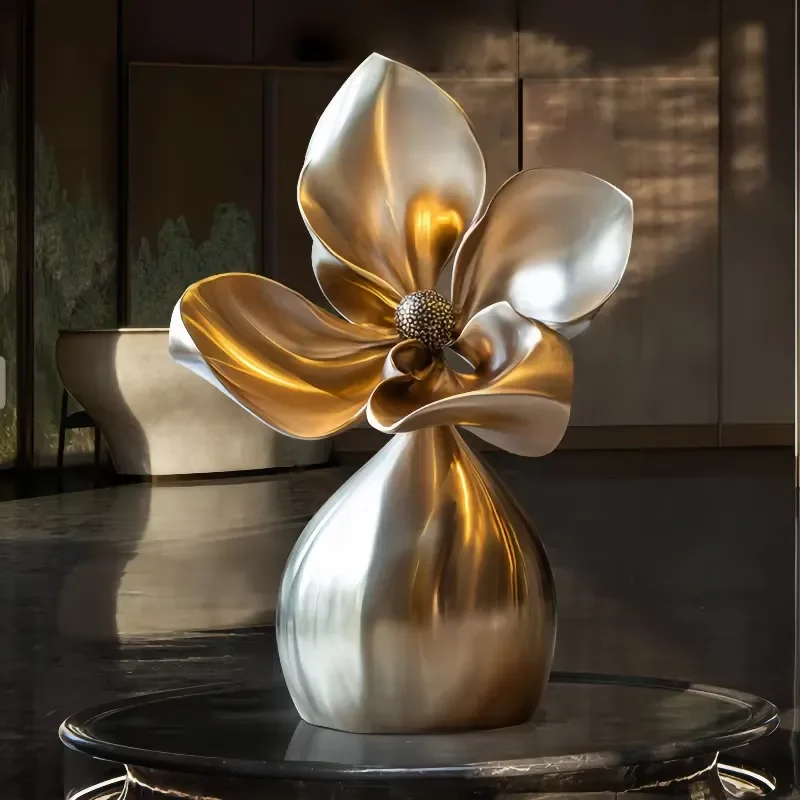 Modern Engraved Metal Flower Sculpture Stainless Steel Indoor Art Decor for Villa Hotel Lobby Decoration Custom Design