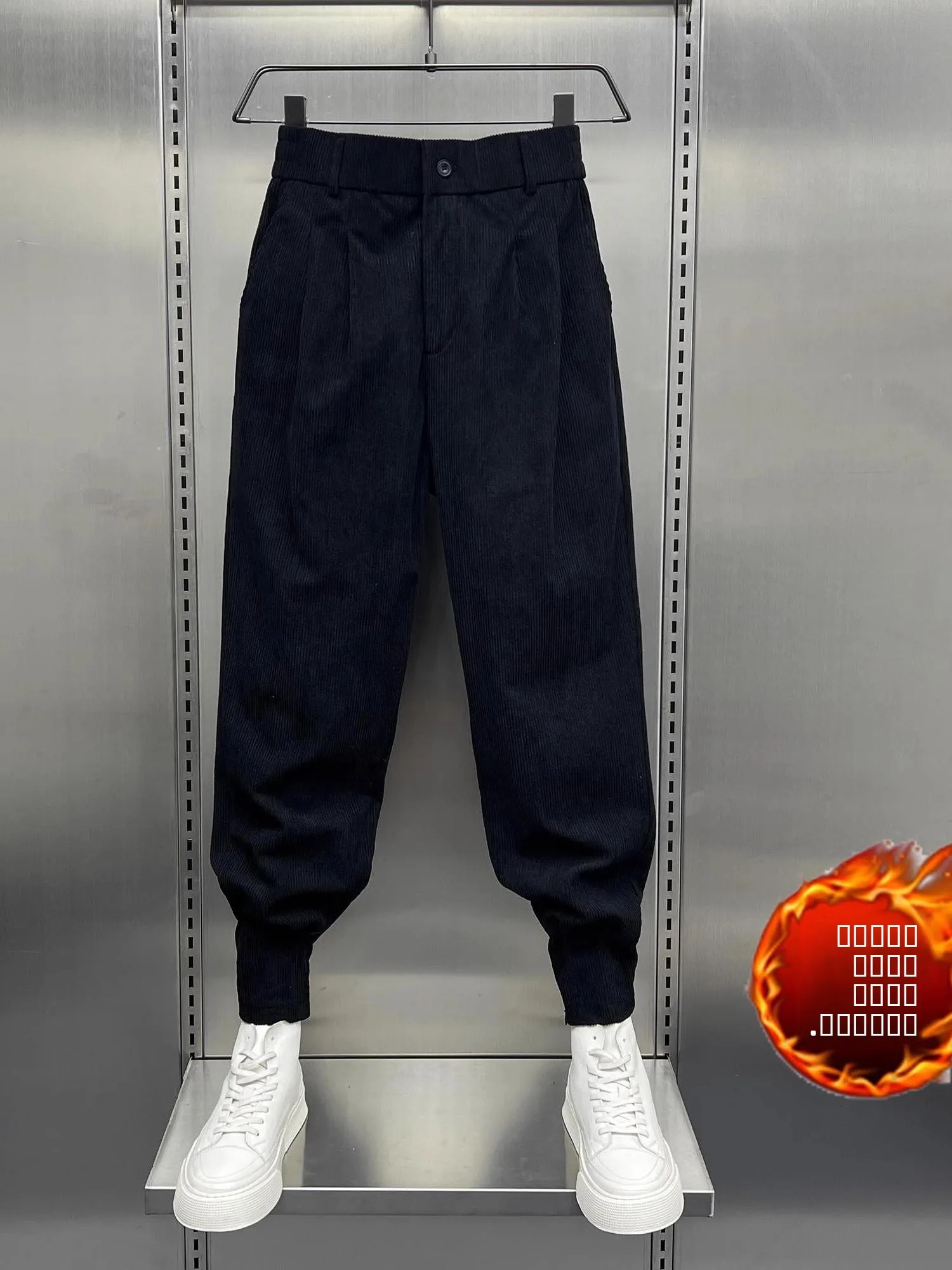 

Мужские вельветовые повседневные брюки свободного кроя на молнии, осенние, новые, зимние, утепленные флисом, в стиле Харадзюку, из полиэстеровой смеси