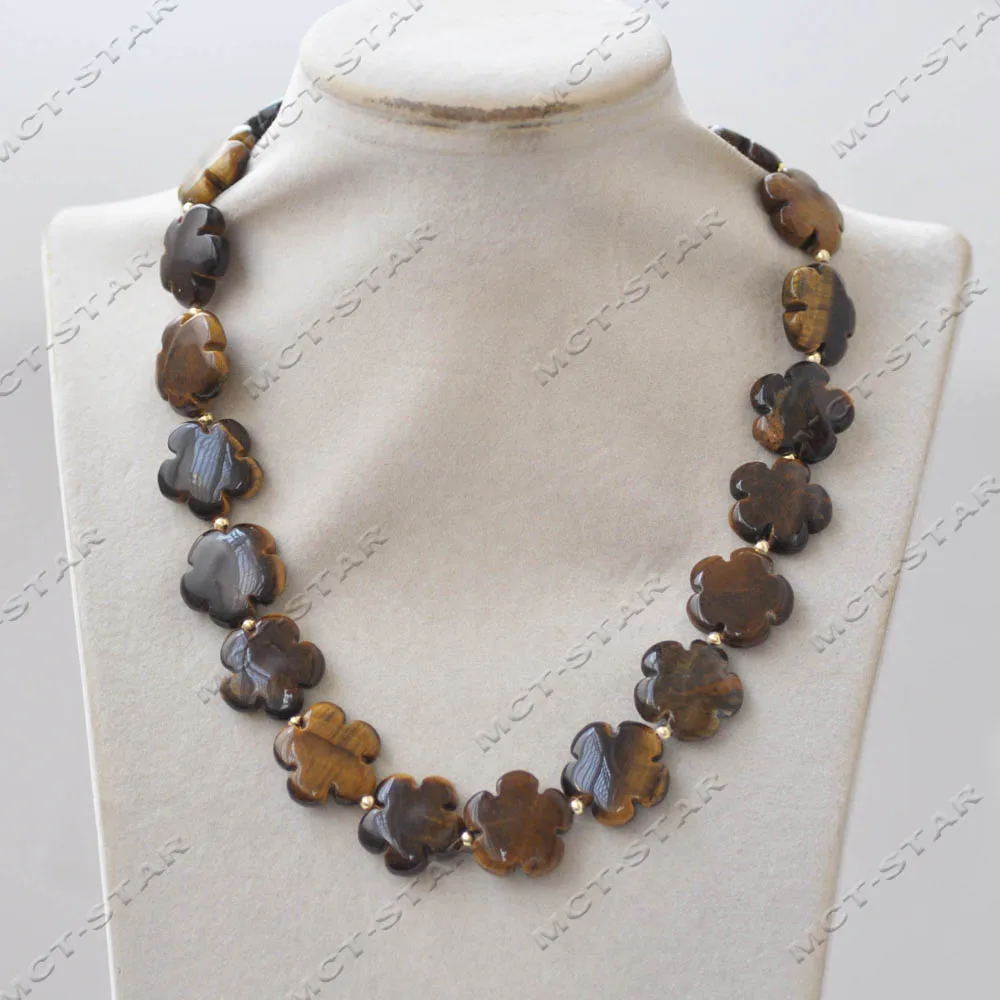 

Z13853 Set 17" 20mm Yellow Flower Tiger's-eye Necklace Bracelet Earring Custom Jewelry